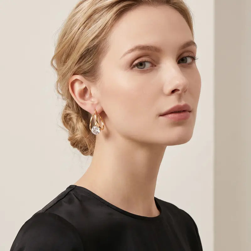 Women's Lisizen Copper Alloy Zircon Earrings - Elegant Double-Up Design, Smooth Plating, Durable Color, Lightweight Luxury Jewelry for Daily Wear, DZEH5711