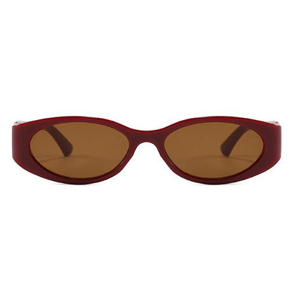 Trendy Vintage 2000S Full Rim Slim Narrow Fit Oval Plastic UV Blocking Sunglasses - Small Frame, Uv-Protection, Street Style Shades, Women'S & Unisex Daily Wear Eyewear