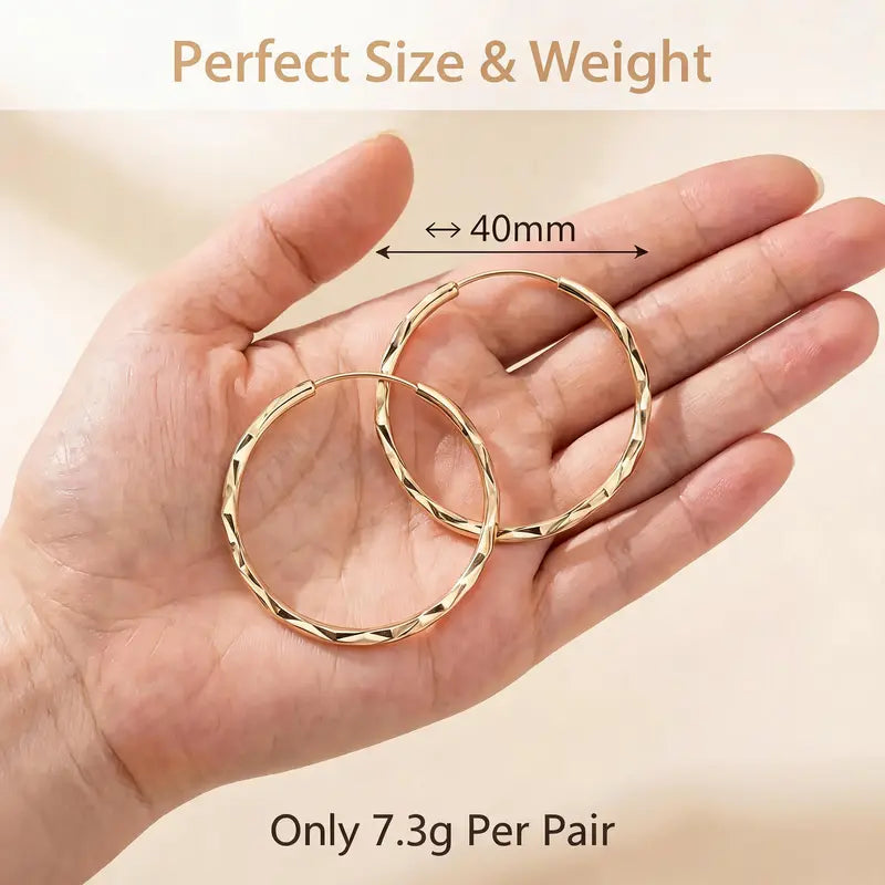 Women'S 18K Gold Hypoallergenic Stackable Huggie Hoop Earrings - Click-Top, Diamond-Cut Textured, Circular Hoop Gold Jewelry for Sensitive Ears, Female Adult Accessories, Stackable Earrings