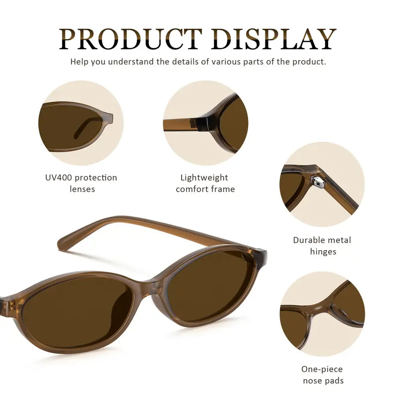 Women'S 3-Pair Y2K Vintage Cat Eye Sunglasses - Plastic Lenses, Oval Frame, Lightweight UV400 UV Blocking, 90S Retro Full Rim Narrow Small Frame, Trendy Casual Street Style Shades for Daily Wear, Summer Outfits