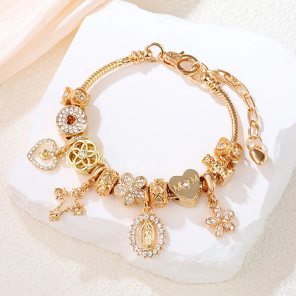 Y2K Cross Heart Virgin Mary Pendant Bracelet, Rhinestone Star Charm, Fashionable Gift Jewelry, Simple and Stylish Hand Accessory