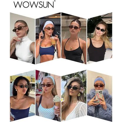 WOWSUN Retro Oval Sunglasses for Women Trendy Cat Eye Shades Vintage 90S Narrow Oval Sunnies Lightweight Fashion Eyewear