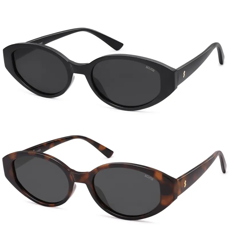 SOJOS Retro Oval Polarized Sunglasses for Women Wide Chic Cat Eye Trendy Vintage Shades UV400 Protection