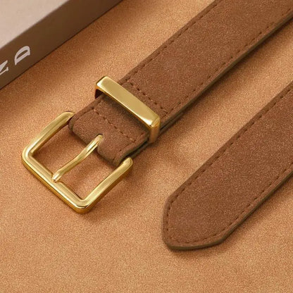 JASGOOD Women Suede Belt for Jeans Dresses Fashion Elegant Ladies Suede Leather Belt with Gold Buckle