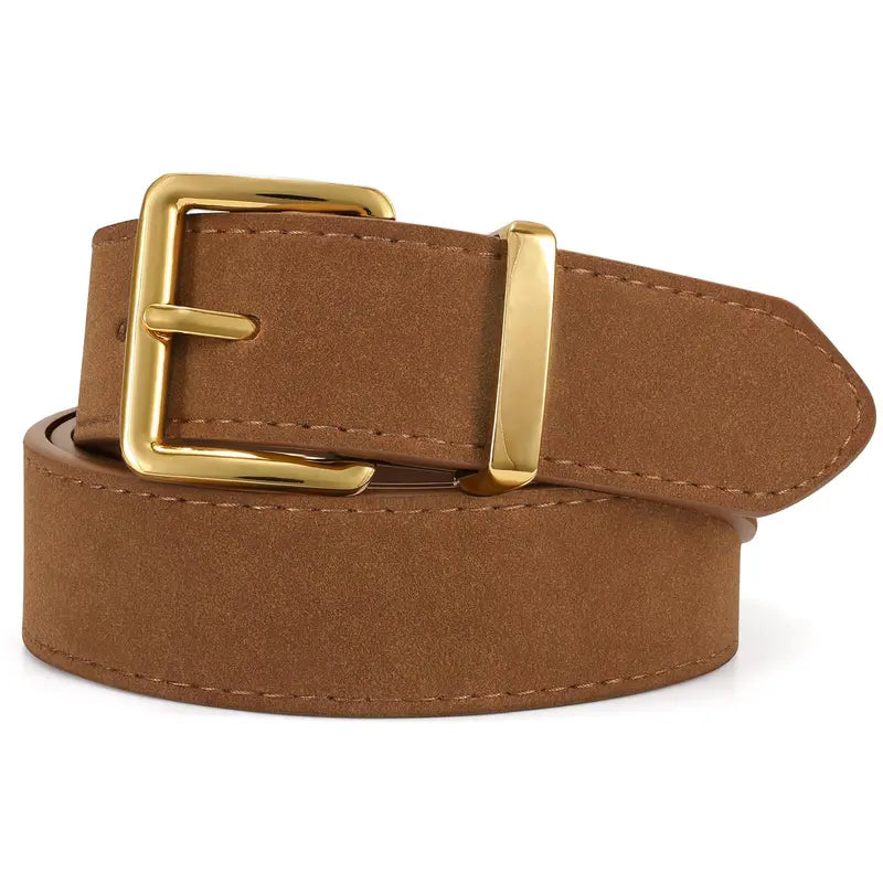 JASGOOD Women Suede Belt for Jeans Dresses Fashion Elegant Ladies Suede Leather Belt with Gold Buckle