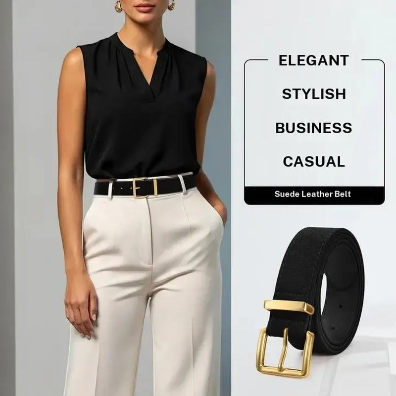 JASGOOD Women Suede Belt for Jeans Dresses Fashion Elegant Ladies Suede Leather Belt with Gold Buckle