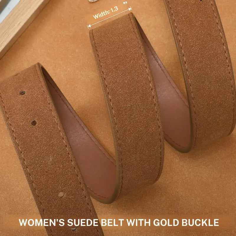 JASGOOD Women Suede Belt for Jeans Dresses Fashion Elegant Ladies Suede Leather Belt with Gold Buckle