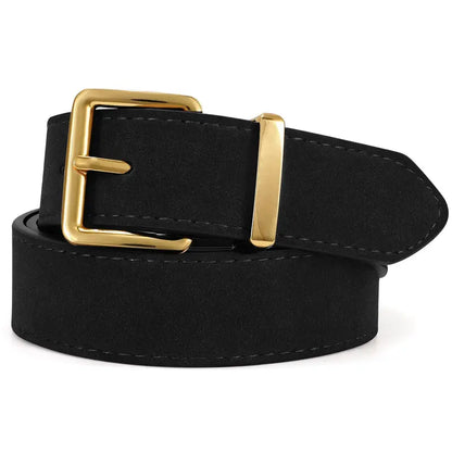 JASGOOD Women Suede Belt for Jeans Dresses Fashion Elegant Ladies Suede Leather Belt with Gold Buckle