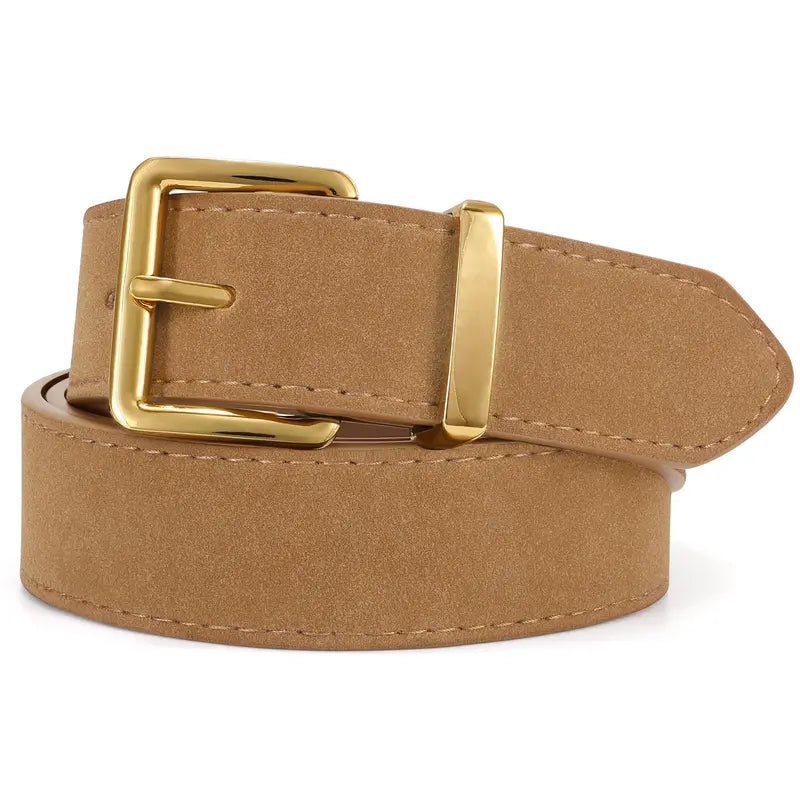 JASGOOD Women Suede Belt for Jeans Dresses Fashion Elegant Ladies Suede Leather Belt with Gold Buckle