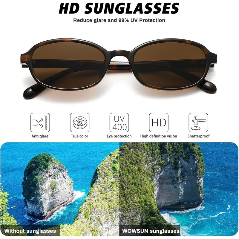 WOWSUN Retro Oval Sunglasses for Women Trendy Cat Eye Shades Vintage 90S Narrow Oval Sunnies Lightweight Fashion Eyewear