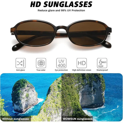 WOWSUN Retro Oval Sunglasses for Women Trendy Cat Eye Shades Vintage 90S Narrow Oval Sunnies Lightweight Fashion Eyewear