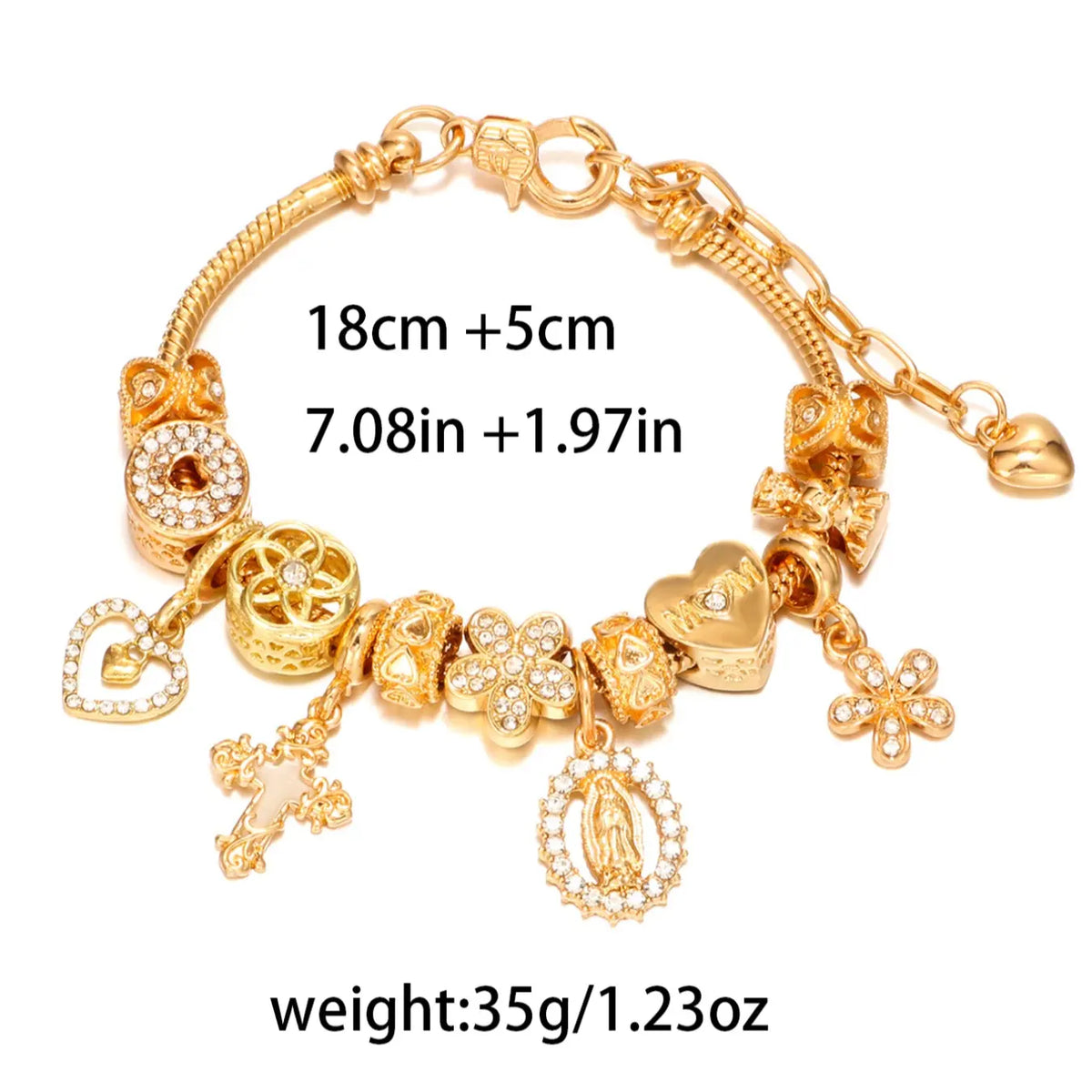 Y2K Cross Heart Virgin Mary Pendant Bracelet, Rhinestone Star Charm, Fashionable Gift Jewelry, Simple and Stylish Hand Accessory