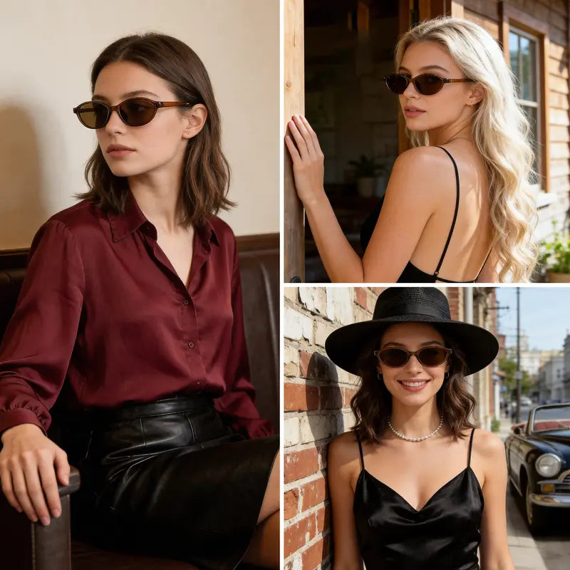 Women'S 3-Pair Y2K Vintage Cat Eye Sunglasses - Plastic Lenses, Oval Frame, Lightweight UV400 UV Blocking, 90S Retro Full Rim Narrow Small Frame, Trendy Casual Street Style Shades for Daily Wear, Summer Outfits