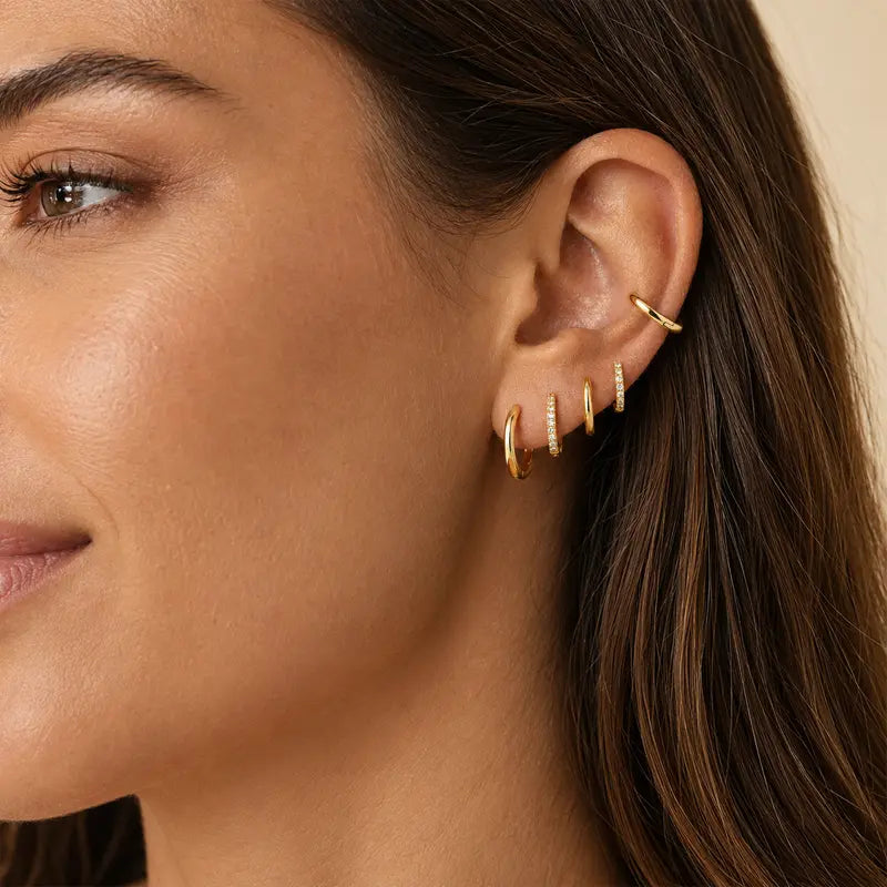 MONAVRA 5PCS Silver/Gold Plated Hypoallergenic Huggie Ear Hoops Mini Set - Dainty CZ, Lightweight Thin, Polished Metal Earrings, Earring Stack, Gold Hoop Charm Stack Earrings, Women'S Cartilage Jewelry Daily Gift