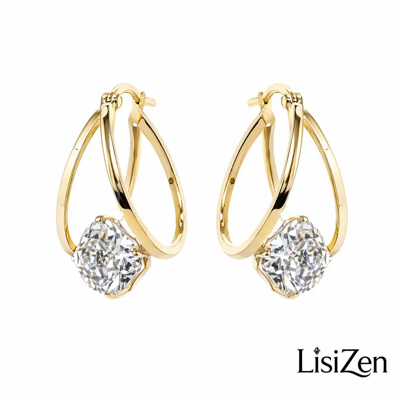 Women's Lisizen Copper Alloy Zircon Earrings - Elegant Double-Up Design, Smooth Plating, Durable Color, Lightweight Luxury Jewelry for Daily Wear, DZEH5711