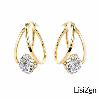 Women's Lisizen Copper Alloy Zircon Earrings - Elegant Double-Up Design, Smooth Plating, Durable Color, Lightweight Luxury Jewelry for Daily Wear, DZEH5711