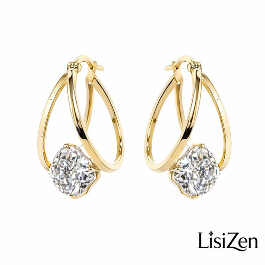 Women's Lisizen Copper Alloy Zircon Earrings - Elegant Double-Up Design, Smooth Plating, Durable Color, Lightweight Luxury Jewelry for Daily Wear, DZEH5711