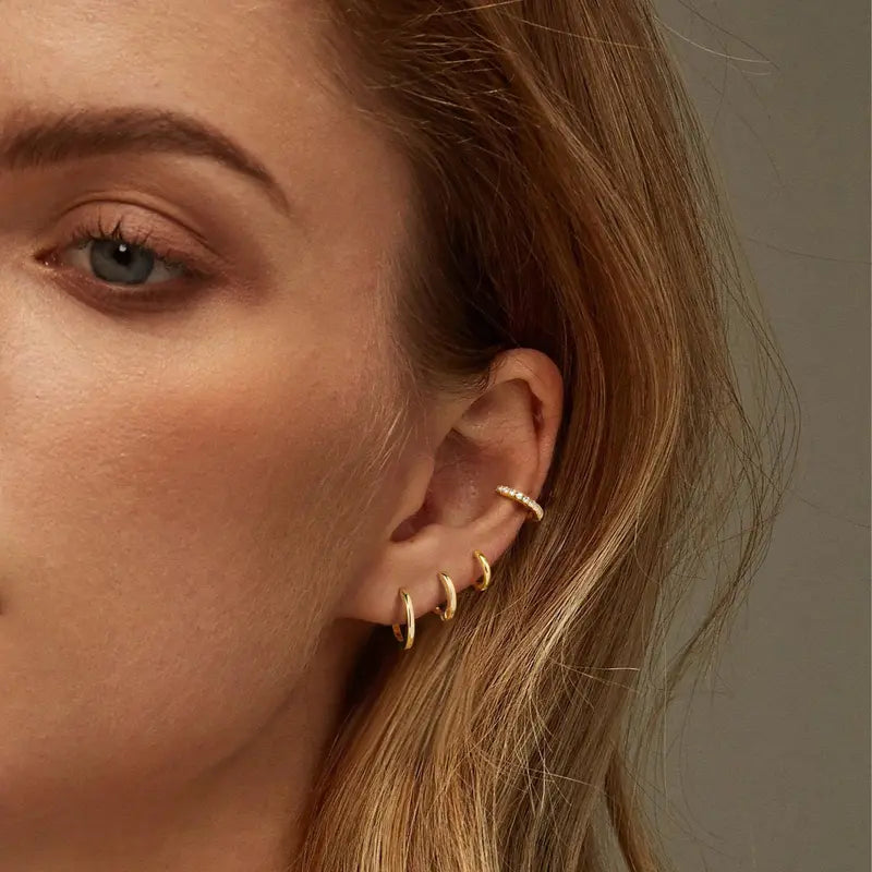 MONAVRA 5PCS Silver/Gold Plated Hypoallergenic Huggie Ear Hoops Mini Set - Dainty CZ, Lightweight Thin, Polished Metal Earrings, Earring Stack, Gold Hoop Charm Stack Earrings, Women'S Cartilage Jewelry Daily Gift
