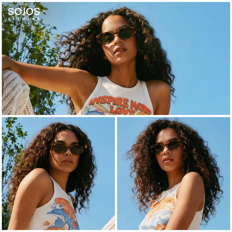 SOJOS Retro Oval Polarized Sunglasses for Women Wide Chic Cat Eye Trendy Vintage Shades UV400 Protection