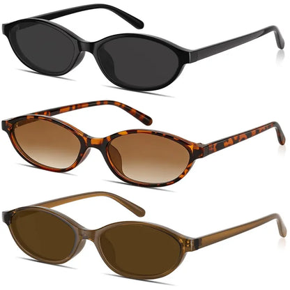 Women'S 3-Pair Y2K Vintage Cat Eye Sunglasses - Plastic Lenses, Oval Frame, Lightweight UV400 UV Blocking, 90S Retro Full Rim Narrow Small Frame, Trendy Casual Street Style Shades for Daily Wear, Summer Outfits