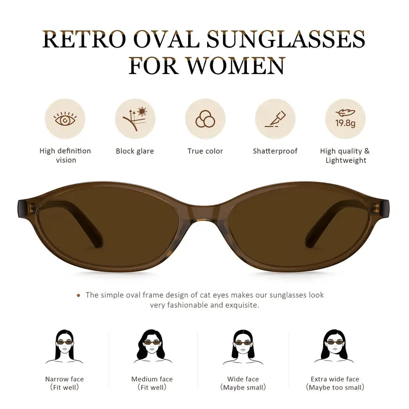 Women'S 3-Pair Y2K Vintage Cat Eye Sunglasses - Plastic Lenses, Oval Frame, Lightweight UV400 UV Blocking, 90S Retro Full Rim Narrow Small Frame, Trendy Casual Street Style Shades for Daily Wear, Summer Outfits