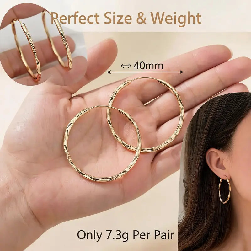 Women'S 18K Gold Hypoallergenic Stackable Huggie Hoop Earrings - Click-Top, Diamond-Cut Textured, Circular Hoop Gold Jewelry for Sensitive Ears, Female Adult Accessories, Stackable Earrings