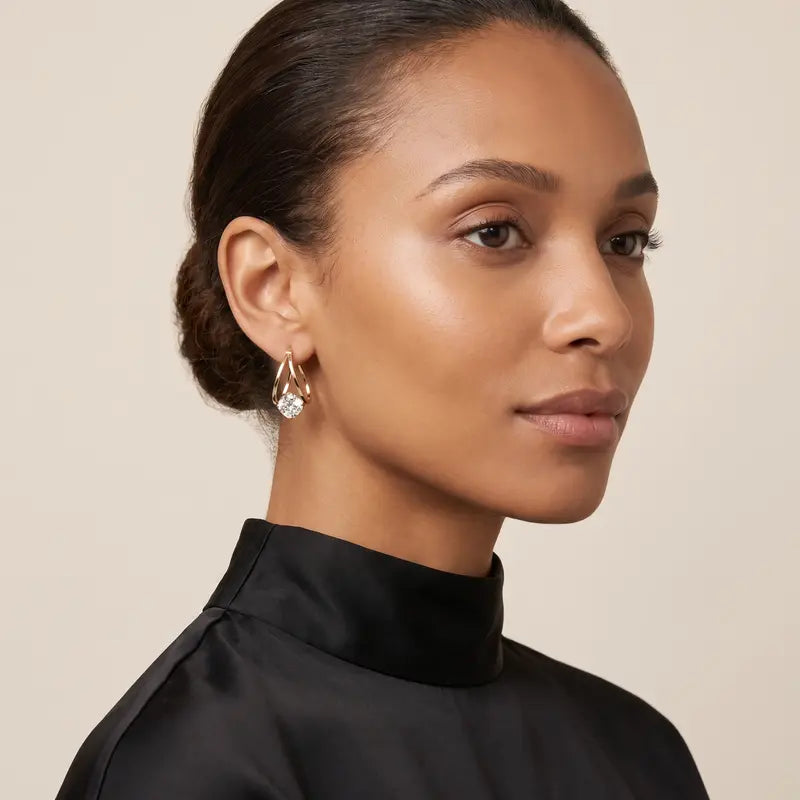 Women's Lisizen Copper Alloy Zircon Earrings - Elegant Double-Up Design, Smooth Plating, Durable Color, Lightweight Luxury Jewelry for Daily Wear, DZEH5711