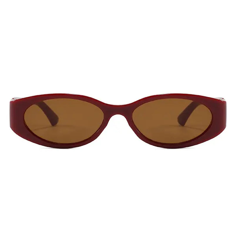 Trendy Vintage 2000S Full Rim Slim Narrow Fit Oval Plastic UV Blocking Sunglasses - Small Frame, Uv-Protection, Street Style Shades, Women'S & Unisex Daily Wear Eyewear