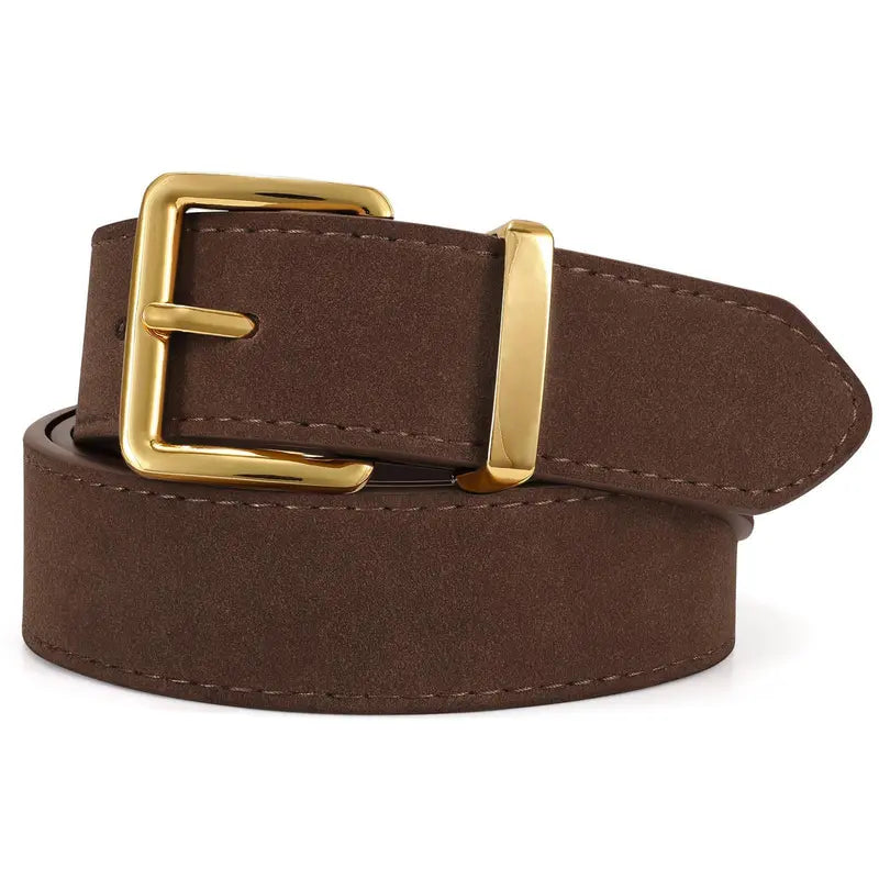 JASGOOD Women Suede Belt for Jeans Dresses Fashion Elegant Ladies Suede Leather Belt with Gold Buckle