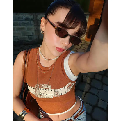 WOWSUN Retro Oval Sunglasses for Women Trendy Cat Eye Shades Vintage 90S Narrow Oval Sunnies Lightweight Fashion Eyewear