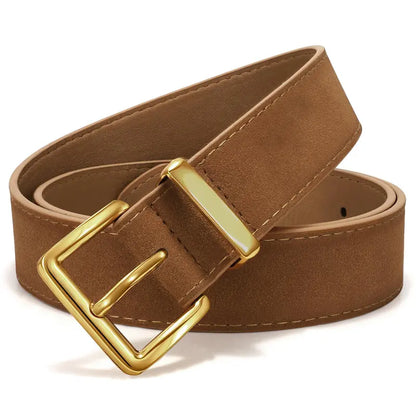 JASGOOD Women Suede Belt for Jeans Dresses Fashion Elegant Ladies Suede Leather Belt with Gold Buckle