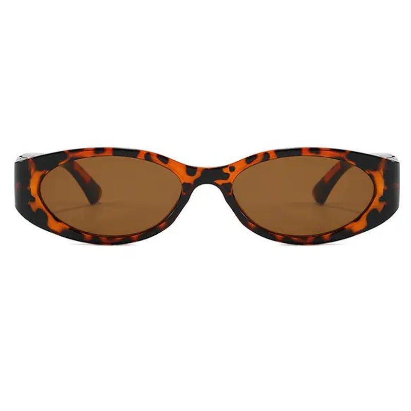 Trendy Vintage 2000S Full Rim Slim Narrow Fit Oval Plastic UV Blocking Sunglasses - Small Frame, Uv-Protection, Street Style Shades, Women'S & Unisex Daily Wear Eyewear
