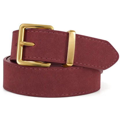 JASGOOD Women Suede Belt for Jeans Dresses Fashion Elegant Ladies Suede Leather Belt with Gold Buckle